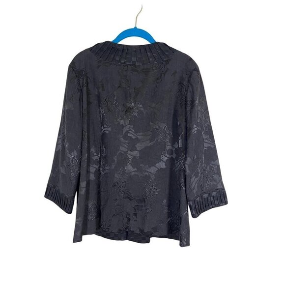 Chicos Floral Retro Jacket L Black Old Money Classic Preppy Chic Neutral Festive - Picture 7 of 13